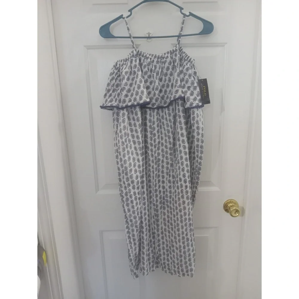 POLO RALPH LAUREN Girls Blue Paisley Gauze Ruffled Maxi Sundress Dress Sz 10 New